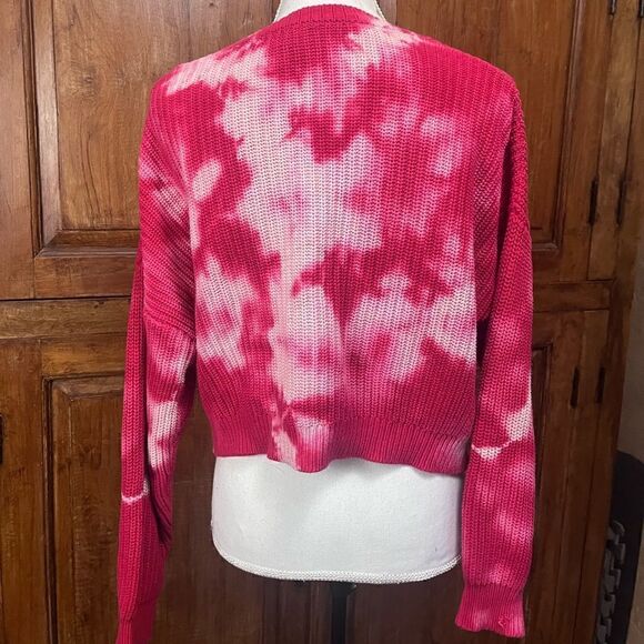 FRESHMAN PINK BLEACHED TIE DYE RIBBED KNIT COTTON OVERSIZED SWEATER SMALL - Picture 7 of 13
